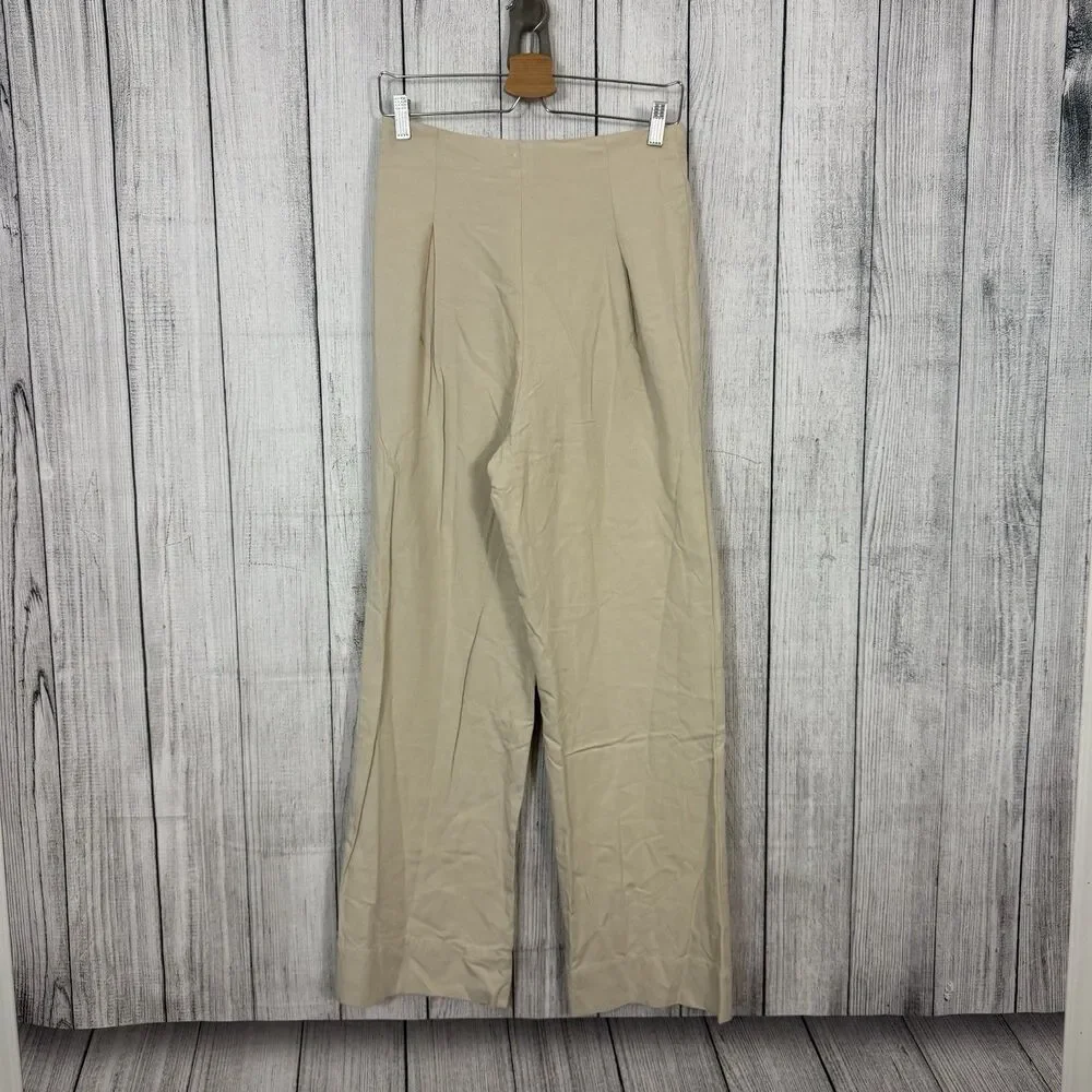 NWT Lulus Women's Medium Beige High Waist Wide Leg Pleated Trouser Pants Office